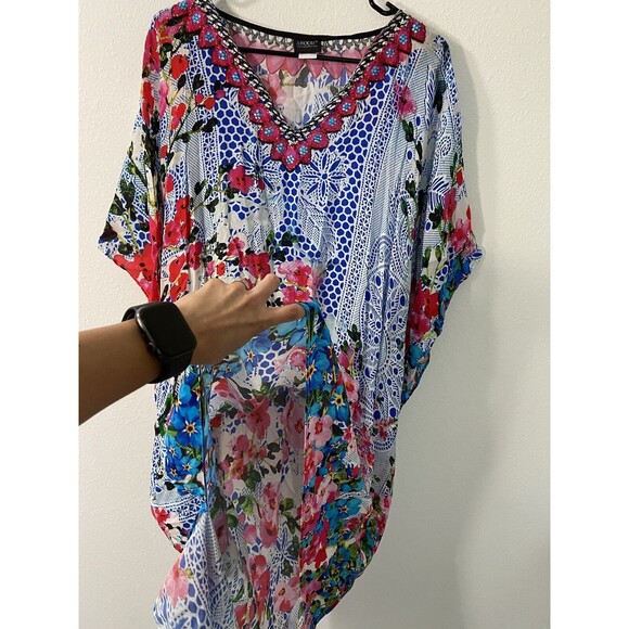 Sakkas Caftan Coverup Dress O/S Laisson Flowy Hi-Low/Top Rhinestone Boxy V-Neck - Picture 3 of 12